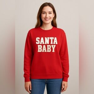 NWT-Oversized Med Santa Baby Red Sweatshirt Holiday Crewneck Christmas